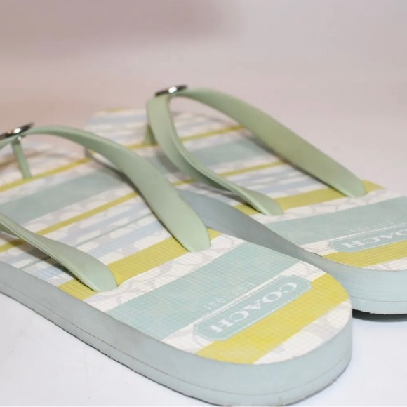 Coach Signature Logo Striped Flip Flops Beach Sandals Women’s 9/10. - Picture 5 of 9